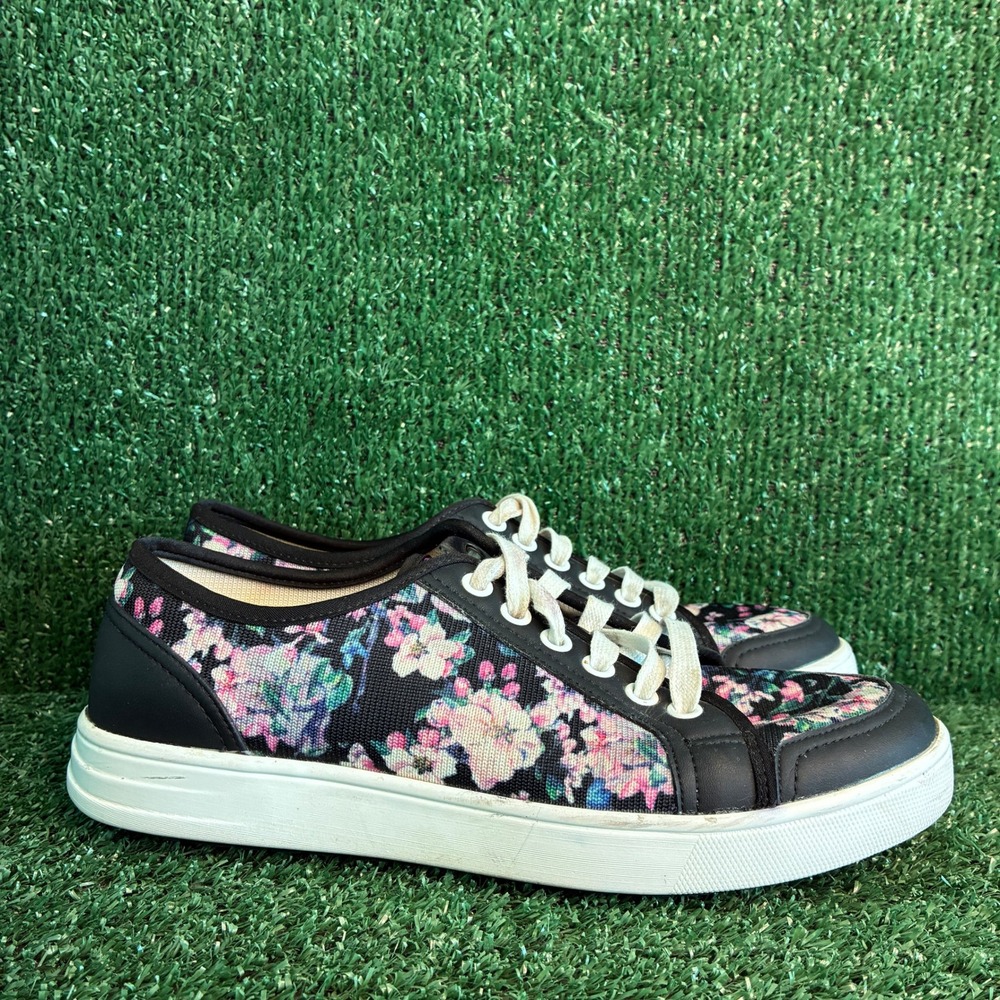 TRAQ by Alegria Sneaq Floral Smart Walking Comfort Sneaker Black Womens Sz 8-8.5